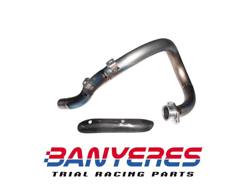 Scarico anteriore Mitani Scorpa YS 125 Yamaha in titanio con motore a 4 tempi.