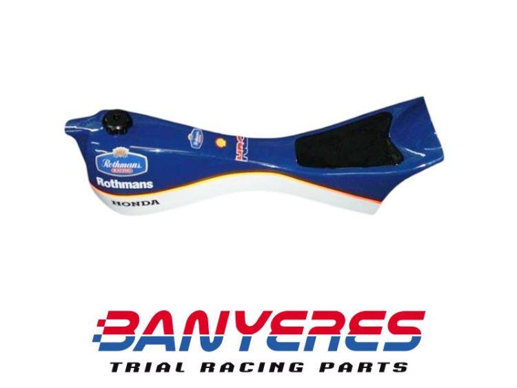 Serbatoio carburante con sedile, rubinetto e tappo in alluminio lavorato, design originale Honda Rothmans per TLR 200-250