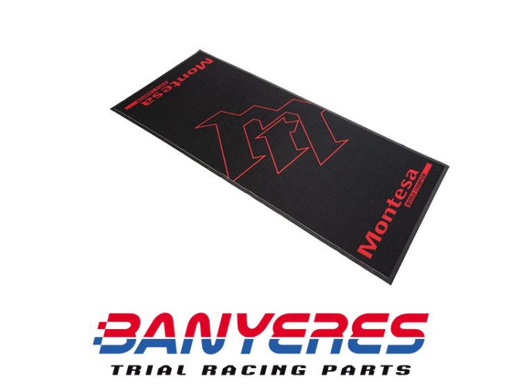 Alfombra original Montesa Honda material 50/50 de poliéster y PVC. Medida 1800mm x 750mm. Diseño Montesa en rojo y negro.